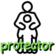 an image of two figures in black, one smaller than the other with the bigger figure's hands on their shoulders, with the text "protector" over it